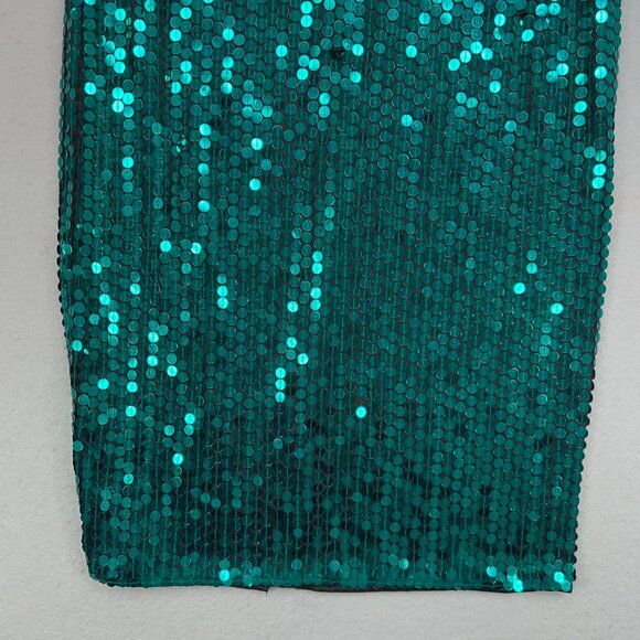 Oleg Cassini Dress Womens 6 Emerald Teal Jewel Sequin Sparkle Evening Party Glam - Picture 3 of 15
